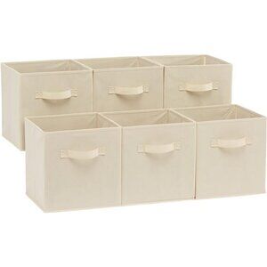 Fabric Storage Bins Set of 6 Beige Collapsible Cube Organizer with Handles